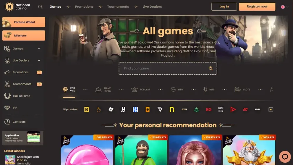 National Casino: catálogo de juegos (escritorio)