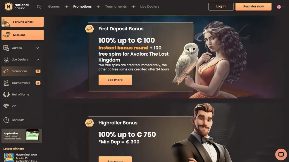 National Casino: promociones (escritorio)