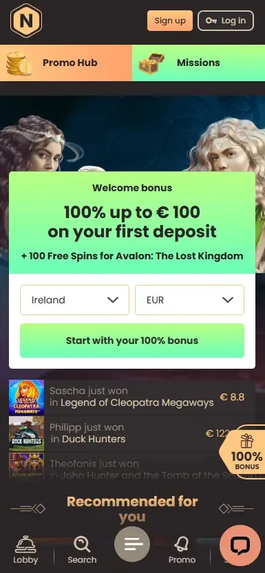 National Casino: página principal (versión móvil)